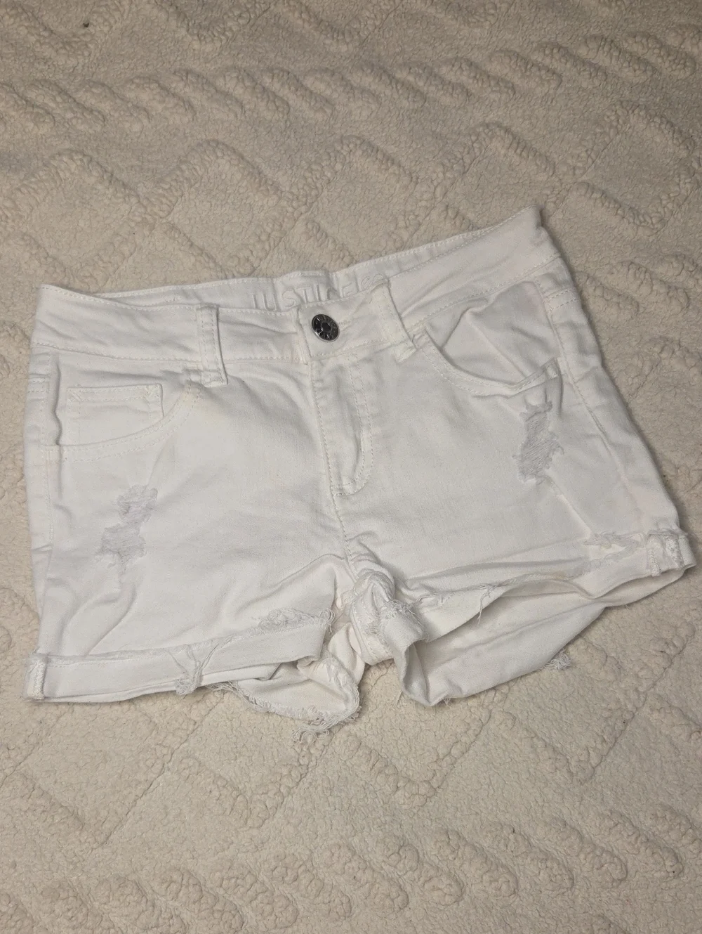 Justice White Distressed Girls' Denim Shorts